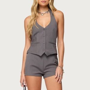 Edikted High Waist Gray Pinstripe Shorts